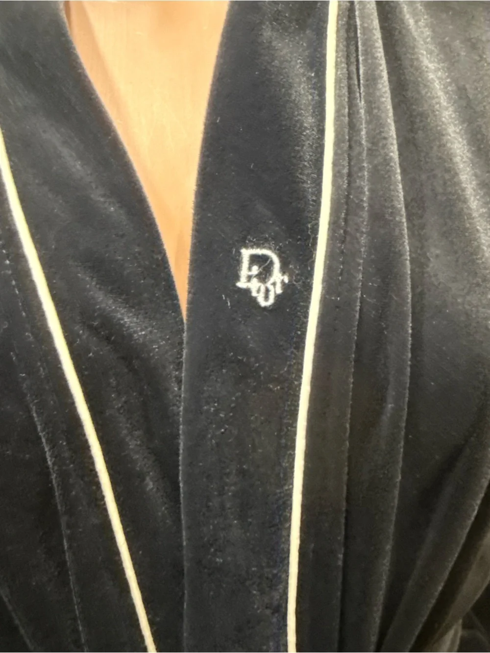 Dior Black Velvet Robe with White Piping